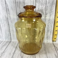 LE Smith Thumbprint  Amber Glass Jar w/Lid