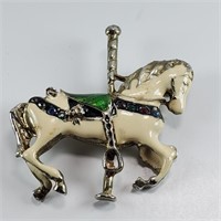 Vintage Enamel Carousel Horse Pin