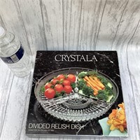 Old Stock Crystala Divided Relish Dish