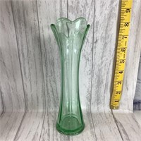 Green Slung Glass Vase - NOT Uranium Glass