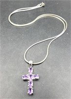Sterling Cross Pendant  & 17in Chain Necklace