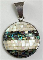Sterling Lg Mother of Pearl/Abalone Pendant 13 Gr