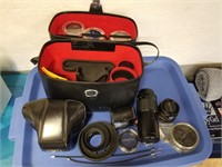 Camera case with 2 Minolta lenses and accessories