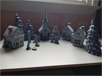 Light blue ceramic winter village