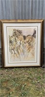 Horse & woman picture w/ nice frame vintage