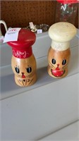 Wooden cat salt and pepper shakers