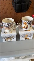 Lot of 2/ coffee mugs with box- wolf & fox