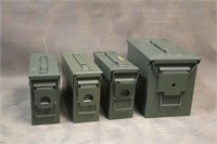 (4) Steel Ammo Cans, Approx 12"x7"x8" & 11"x4"x7"