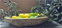 19" wood carved bowl w/ olives, lemons & limes