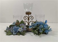 Decorative Metal And Glass Floral Candle Holder