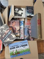 Box of different books. Coin, History, Reagan,