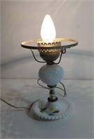 Vintage Milk Glass Hobnail Lamp Works