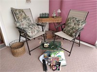 Patio Chairs, Table, Plant Stand, Bird Feeder