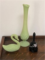 Fenton Satin Vase, Swan & Artist Signed Bell
