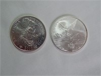 (2) 1 oz  .999 Silver Round Britain & Mexico