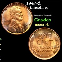 1947-d Lincoln Cent 1c Grades GEM Unc RB