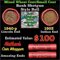 Mixed small cents 1c orig shotgun roll, 1940-p Lin