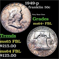 1949-p Franklin Half Dollar 50c Grades Choice Unc+