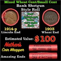 Mixed small cents 1c orig shotgun roll, 1914-p Lin