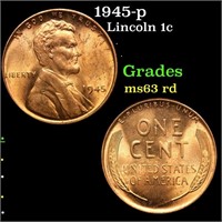 1945-p Lincoln Cent 1c Grades Select Unc RD