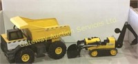 Collectable Tonka dump truck and track hoe.