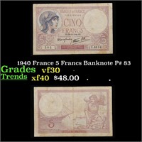 1940 France 5 Francs Banknote P# 83 Grades vf++