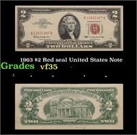 1963 $2 Red seal United States Note Grades vf++