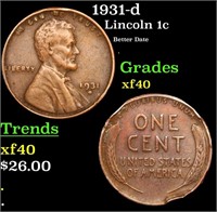 1931-d Lincoln Cent 1c Grades xf