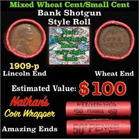 Mixed small cents 1c orig shotgun roll, 1909-p Lin