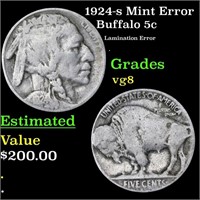 1924-s Buffalo Nickel Mint Error 5c Grades vg, ver