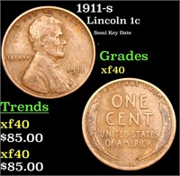 1911-s Lincoln Cent 1c Grades xf
