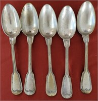 B - LOT OF 5 SILVER PLATED SPOONS (L213)