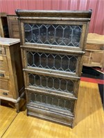 Oak 4 Stack Bookcase with Leaded Glass Doors 52"H