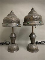 Pair of Hand Hammered Indian Electric Lamps 21"