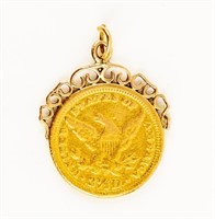 Coin 1886, $2.50 Liberty Gold w Bezel, XF+