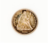Coin 1861 Liberty Seated Half Dime, VF-XF