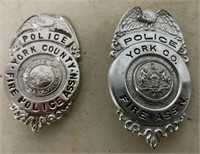 (2)York County Fire Police Badges