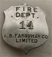 A.B.Farquhar Fire Dept 14 Badge,Limited