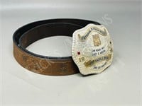 Stampede leather belt & Vegas trophy buckle