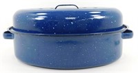 * Large Blue Enamel Blue Speckled Roasting Pan