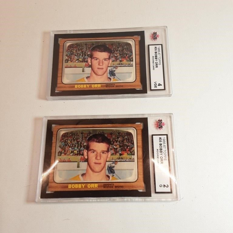 Bobby Orr rookie cards graded 2 and 4