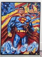 (QR) Superman Oil Painting Artist Signed 37” x