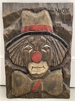 (QR) Hand Carved Clown Wood Block Artist Signed