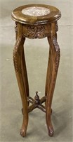 (Q) Hand Carved Wood Marble Top Plant Stand