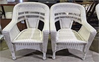 (P) White Wicker Patio Chairs. 35in Tall. Bidding