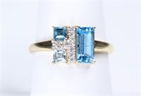 10K Blue Topaz and Diamond Ring. Size 6.