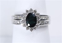 14K White Gold Ring with 3/4 CT Sapphire and 1/2