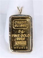 5 Gram Credit Swiss Gold Bar with 14K Frame.