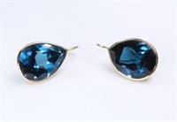 14K Yellow Gold Earrings with 11 CTTW London Blue