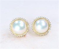 14K Mabe Pearl Earrings with Diamonds.